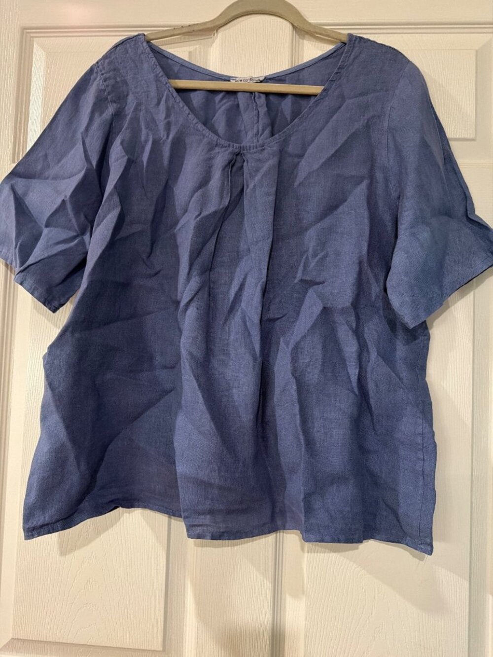 New Collection Womens Blue Linen Top Short Sleeves Made In Italy